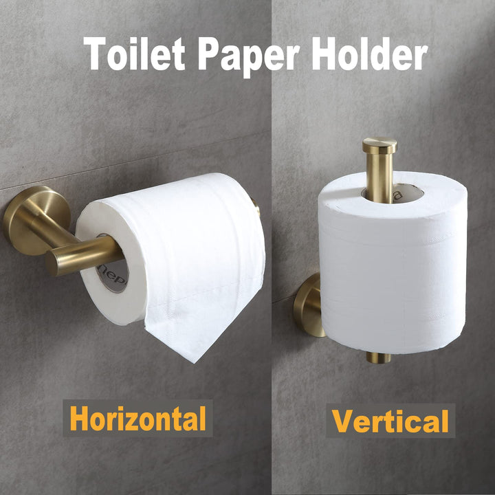 4 PCS Bathroom Hardware Set,Brushed Gold SUS304 Stainless Steel Wall Mounted Bathroom Accessories Gold Kit Include Hand Towel Ring,Brushed Gold Toilet Paper Holder,and 2 Robe Towel Hooks