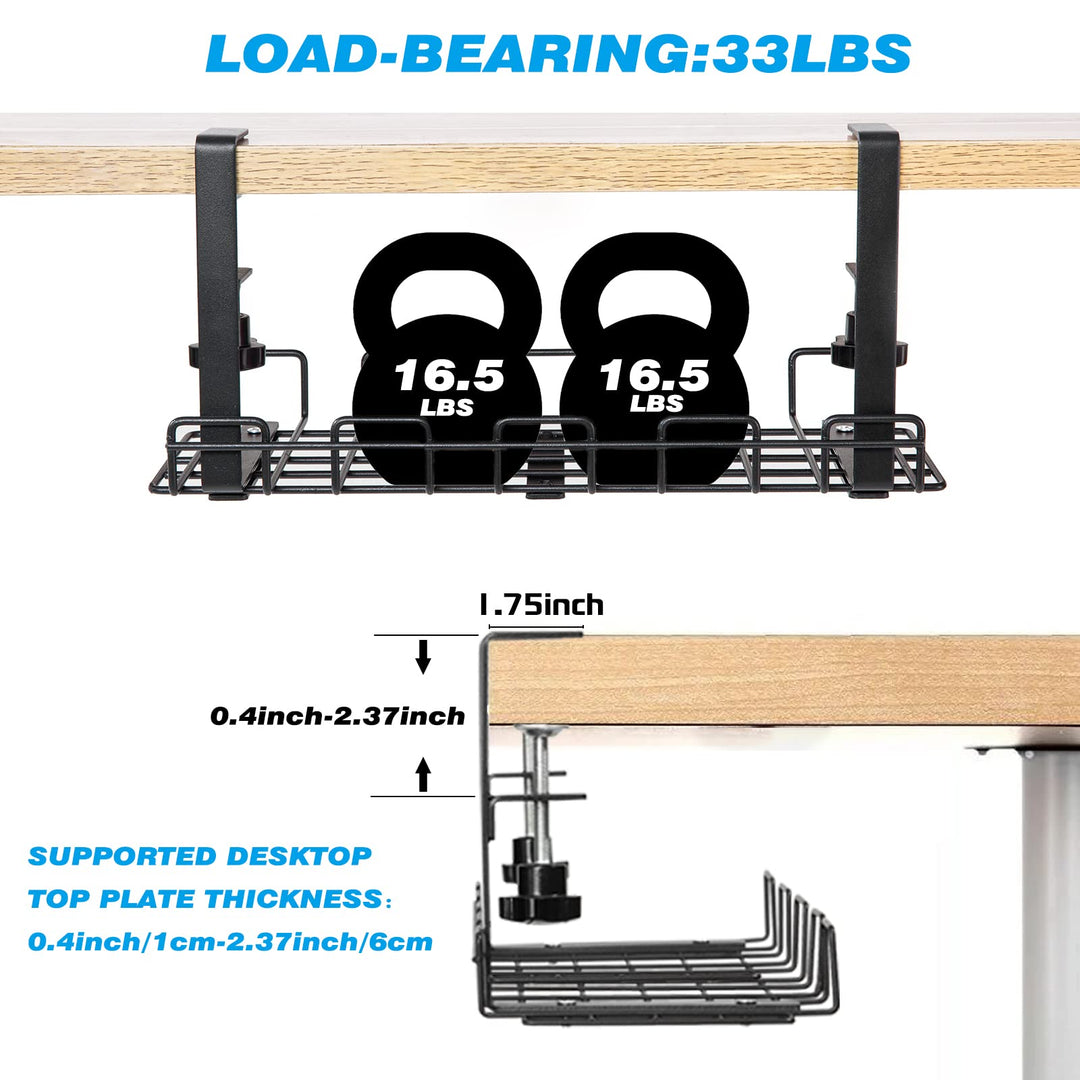 Under Desk Cable Management - Wire Organizer Under Desk - Perfect Under Table Cable Management (Black Wire Tray -L15.75&#39;&#39; x W6.3&#39;&#39; x H7.09&#39;&#39;)