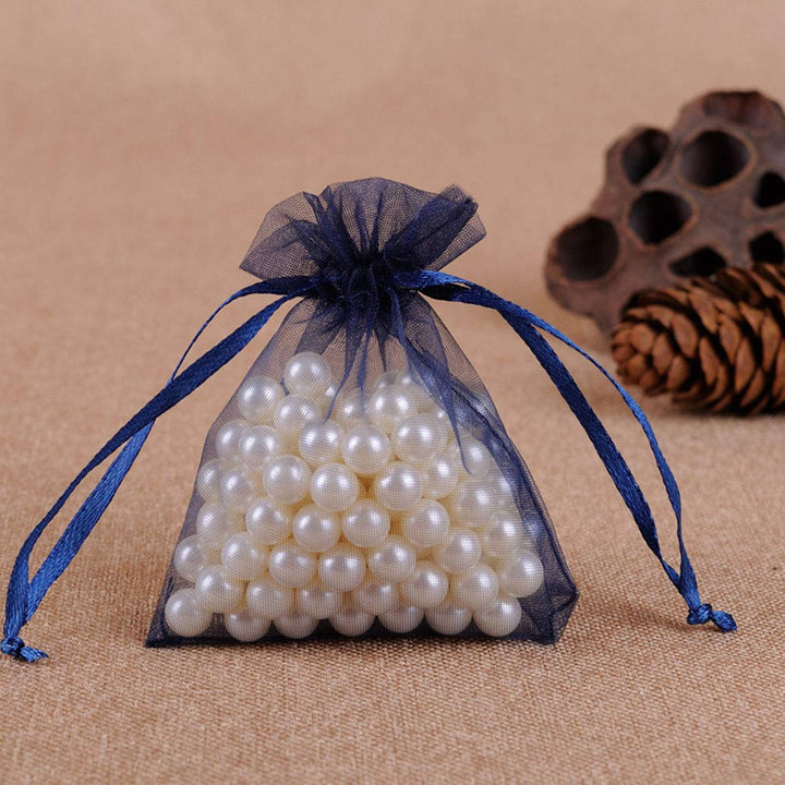 100 Pc 4x6 inch Gift Wrap Bags Navy Blue,Organza Sheer 