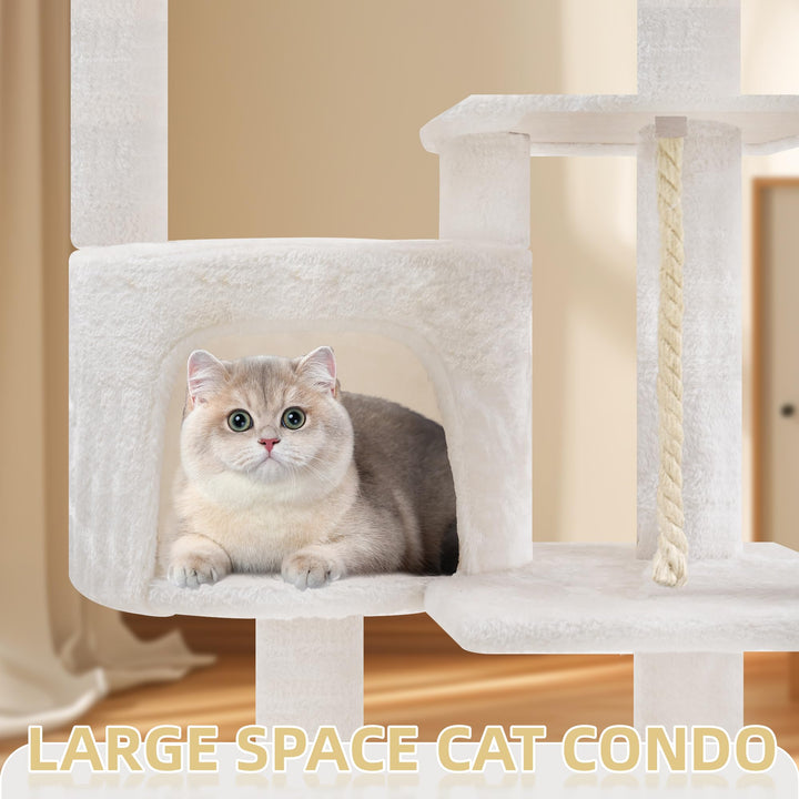 TINWEIUS Multifunctional Cat Tree for Indor Cats, Cat Tower with Cozy Condo, Perches, Scratching Posts and Hanging Rope, Grey