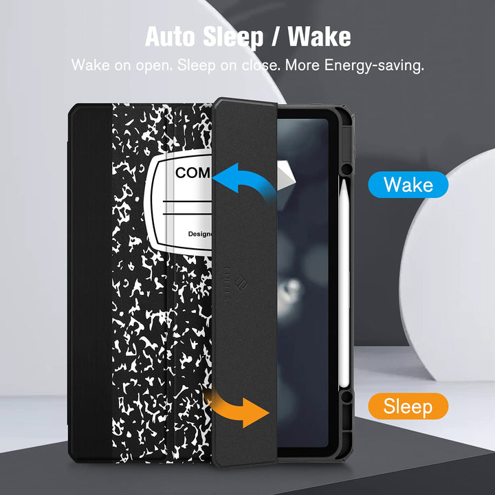 Hybrid Slim Case for iPad Pro 12.9-inch 6th Generation 2022, [Built-in Pencil Holder] Shockproof Cover w/Clear Transparent Back Shell, Also Fit iPad Pro 12.9 5th/4th/3rd Gen, Composition Book