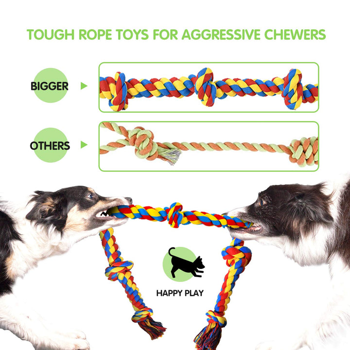 Large Tough Chew Toys for Aggressive Chewers Large Breed,Heavy Duty Dental Rope Toys Kit for Medium Dogs,5 Knots Indestructible Cotton Puppy Teething Chew Tug Toy Set of 9