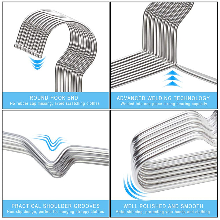Coat Hangers Clothes 10 Pack Wire Hangers Heavy Duty Stainless Steel Hangers with Non Slip Grooves, Ultra Thin Metal Hangers Space Saving Clothing Hanger 16.5 Inch