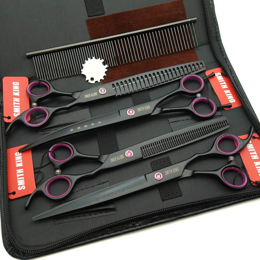 8.0 inches Professional Dog Grooming Scissors Set Straight &amp; thinning &amp; Curved &amp; chunkers 4pcs in 1 Set (with Comb)