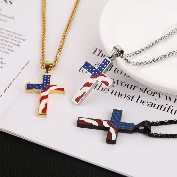 HZMAN American Flag Patriotic Cross Religious Jewelry P