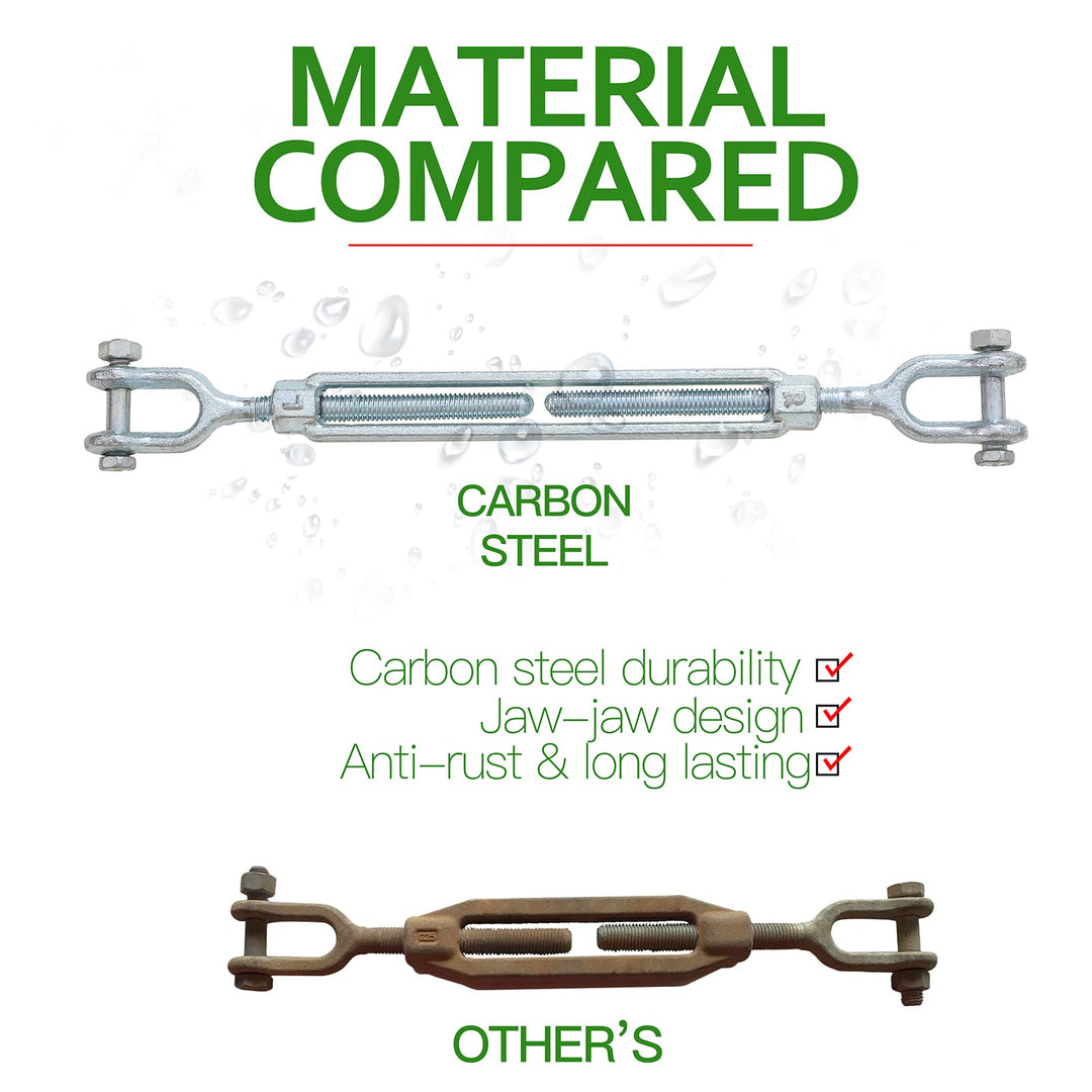 Jamiikury 3/8 Jaw Jaw Turnbuckle Galvanized Jaw and Jaw