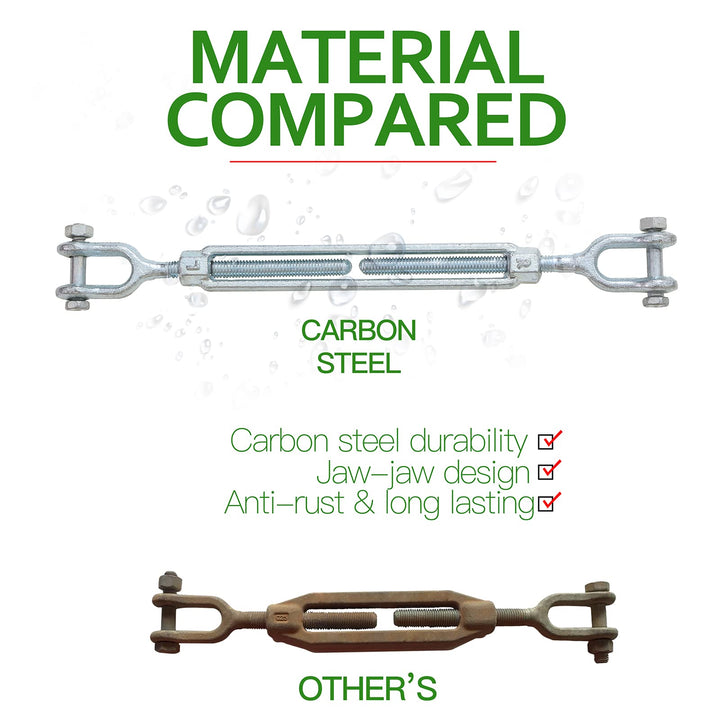 Jamiikury 3/8 Jaw Jaw Turnbuckle Galvanized Jaw and Jaw