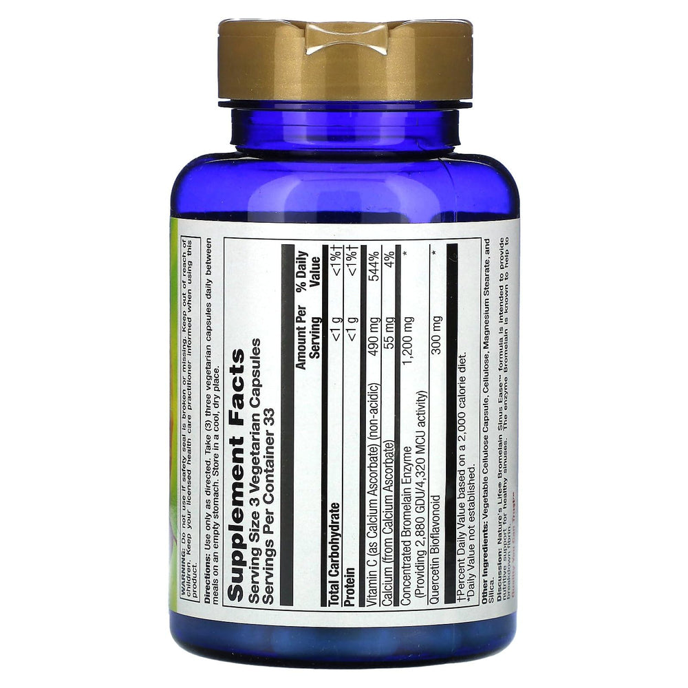 Bromelain Sinus Ease 1200mg with Vitamin C & Quercetin Sinus Health, Immune Function & Seasonal Support 100 Vegetarian Capsules