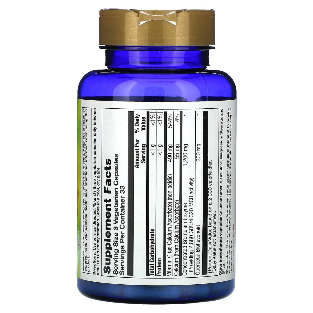 Nature&#39;s Life Bromelain Sinus Ease 1200mg with Vitamin C &amp; Quercetin Sinus Health, Immune Function &amp; Seasonal Support 100 Vegetarian Capsules