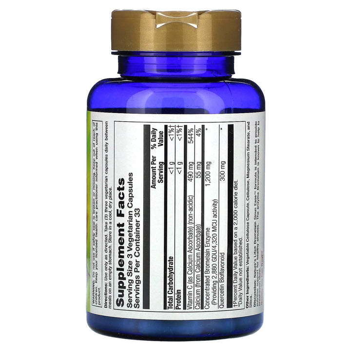 Nature&#39;s Life Bromelain Sinus Ease 1200mg with Vitamin C &amp; Quercetin Sinus Health, Immune Function &amp; Seasonal Support 100 Vegetarian Capsules