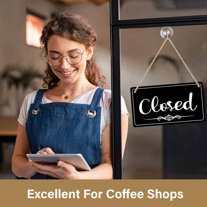 Open Signs Double Sided Open Closed Sign Business Hours Sign Hanging Business Open Sign with Rope Hours of Operation Sign for Business Walls Window Shop Bar Hotel (black)