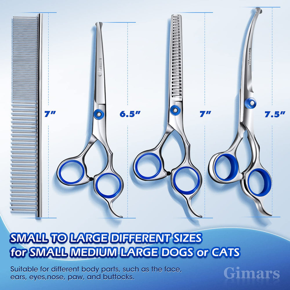 Professional 5 in 1 Grooming Scissors for Dogs 4CR with Safety Round Tip, Heavy Duty Titanium Coated Straight & Thinning & Curved Shears