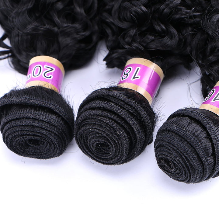 Kinky Curly Synthetic Hair Weave 3 Bundles 16 18 20 Inches Black Synthetic Hair Weft Extensions High Temperature Heat Resistant Fiber