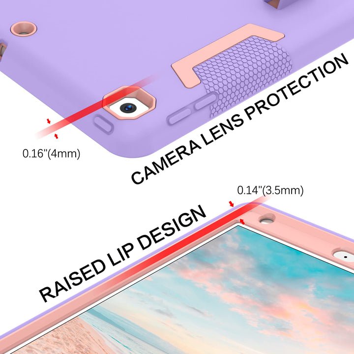 Case For iPad 7th/8th/9th Generation, iPad 10.2 2021/2020/2019, 3 in 1 Heavy Duty Rugged Shockproof Protective Tablet Cover with Stand Pen Holder,Purple/Rose Gold