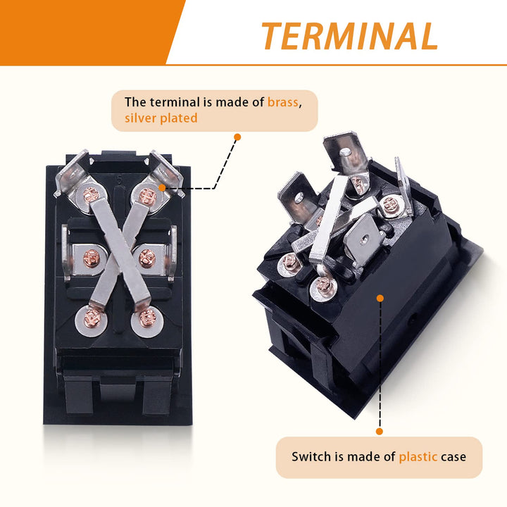 4 Pin DPDT Momentary RV Jack Switch DC12V Reverse Polarity Rocker Switch 20A (ON)-Off-(ON) Motor Control Switch with Pre-Wires for 5th Wheel Tongue Trailer KCD2-7-223-4PIN-X