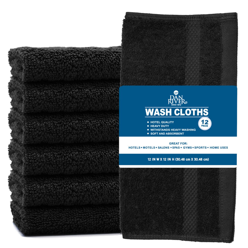 100% Cotton Face Towels 12 Pack - Premium Quality Washcloths Highly Absorbent Towels for Bathroom, Spa, Gym - Quick Dry Essential for Daily Use 12x12 in, 600 GSM – Black
