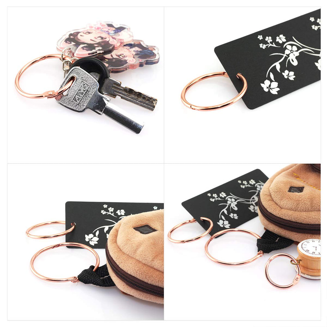 50pcs 1 1.5 2 Rose Gold Book Ring Assorted Kit Metal Loose Leaf Book Binder Hinged Buckle Rings Scrapbook Sketchbook Craft Photo Album DIY Binding Ring 25/38/51mm