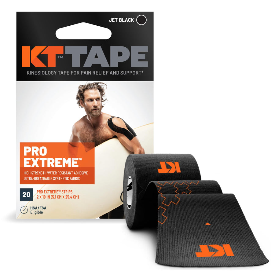 Pro Extreme Therapeutic Elastic Kinesiology Tape (20 Pre-Cut), 10, Black