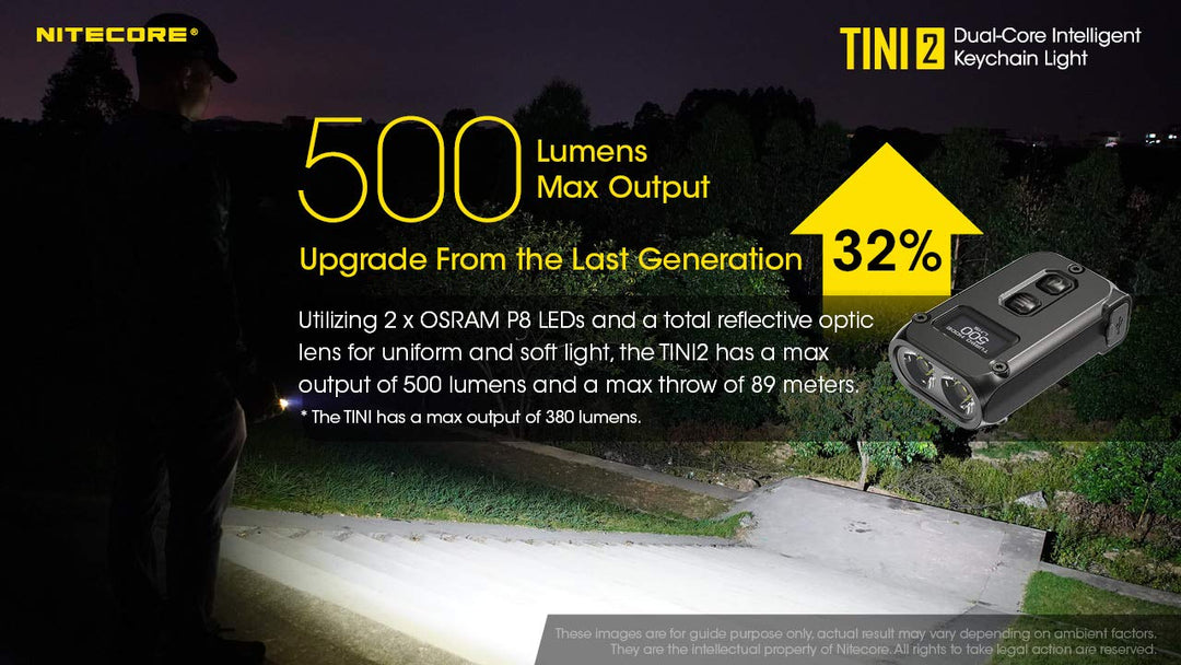TINI 2 Ultra Compact Keychain Flashlight, 500 Lumen USB-C Rechargeable with Digital Display (Black)