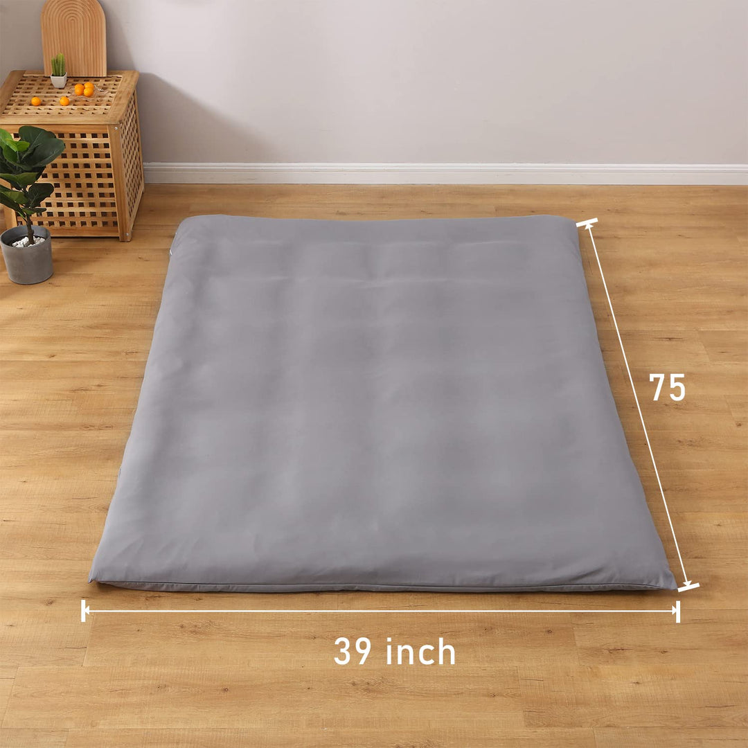 Floor Futon Mattress Cover Only for Traditional Japanese Futon Mattress,Zipper Soft Skin-Friendly Breathable Without Shrinking,for Bedroom Living Room Hotel Dormitory RV Grey-Twin