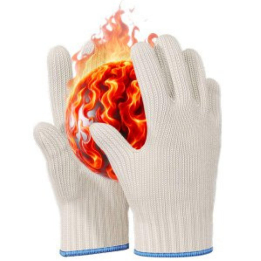 Set 9 1 Pair Heat Resistant Gloves Oven Gloves Heat Resistant BBQ Gloves for Grilling Heat Resistant Cooking Heat Resistant Gloves Kitchen Heat Gloves High Temp Grill Gloves with Silicone (White)