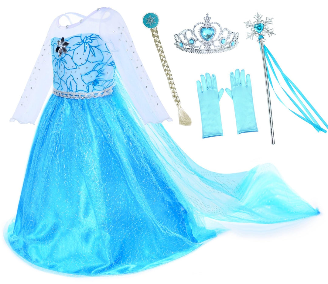 Party Chili Princess Costumes Birthday Party Dress Up for Little Girls with Wig,Crown,Mace,Gloves Accessories 3T 4T (110cm)