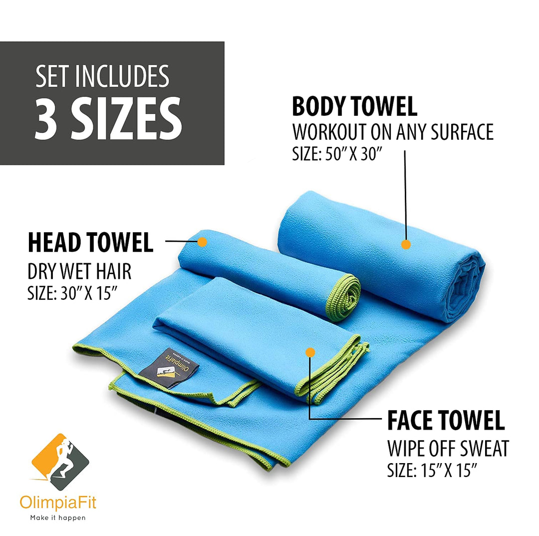 Quick Dry Towel - 3 Size Pack of Lightweight Microfiber Travel Towels w/Bag - Fast Drying Towel Set for Camping, Beach, Gym, Backpacking, Sports, Yoga &amp; Swim Use (GREY)