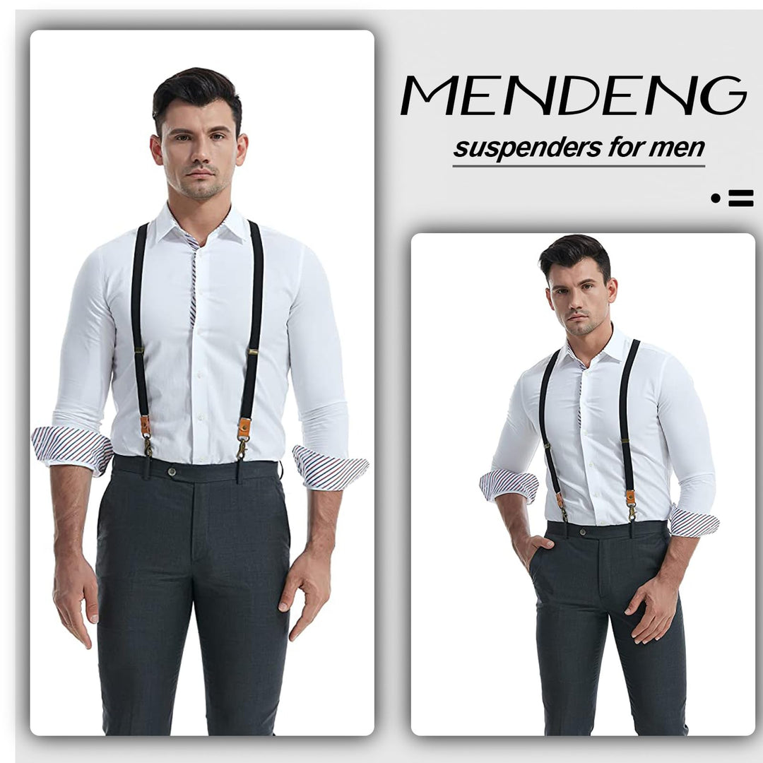 Men Black Y Back Suspenders Bronze Snap Hooks Braces for Wedding Party