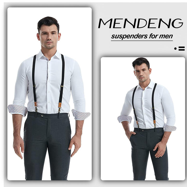 Men Black Y Back Suspenders Bronze Snap Hooks Braces for Wedding Party
