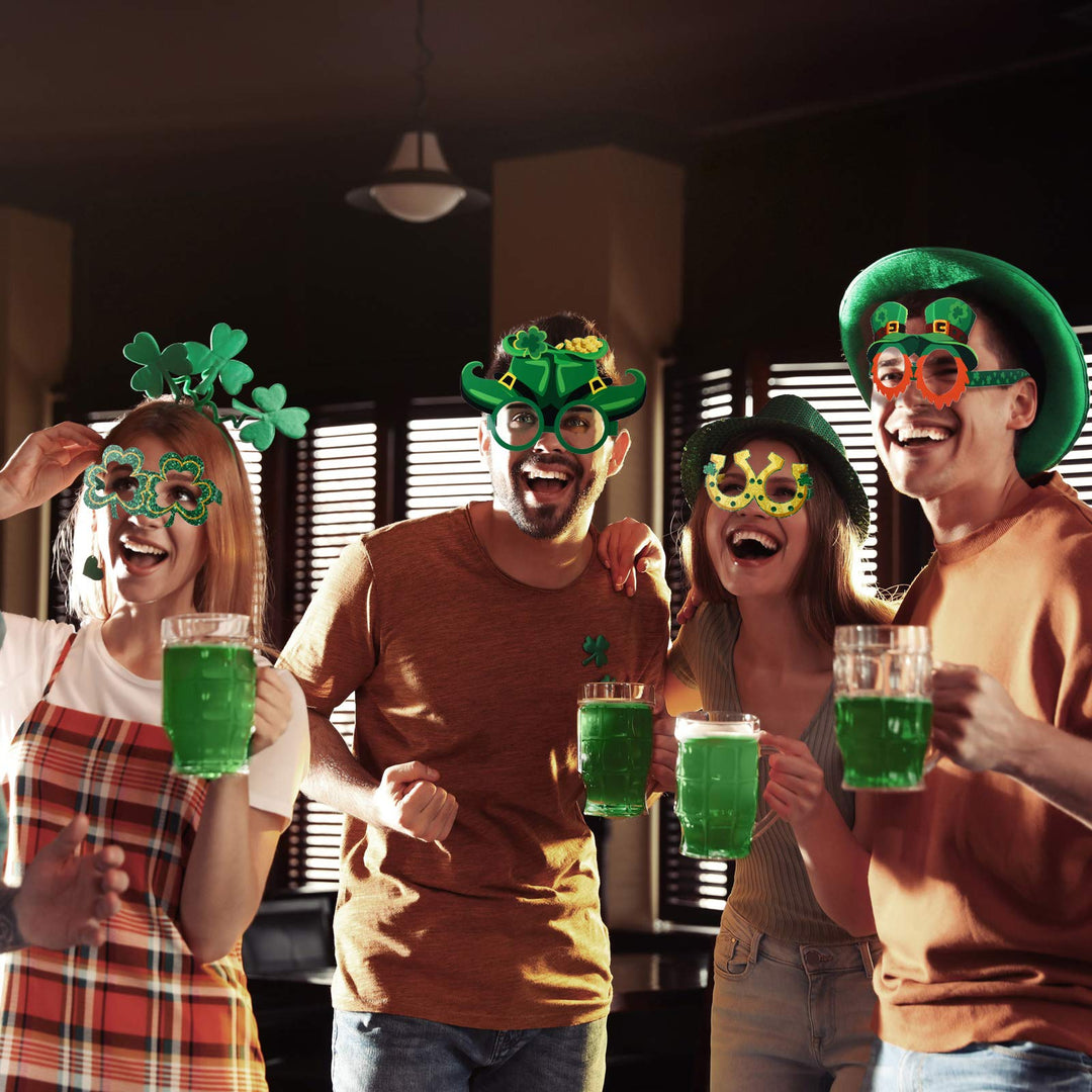 24 Pieces St. Patrick's Day Eyeglasses, Green Lucky Irish Shamrock Leprechaun Paper Glasses Frame Favors Photo Booth Props Decoration for St. Patrick's Day Party Lucky Day Home Party Favors Supplies