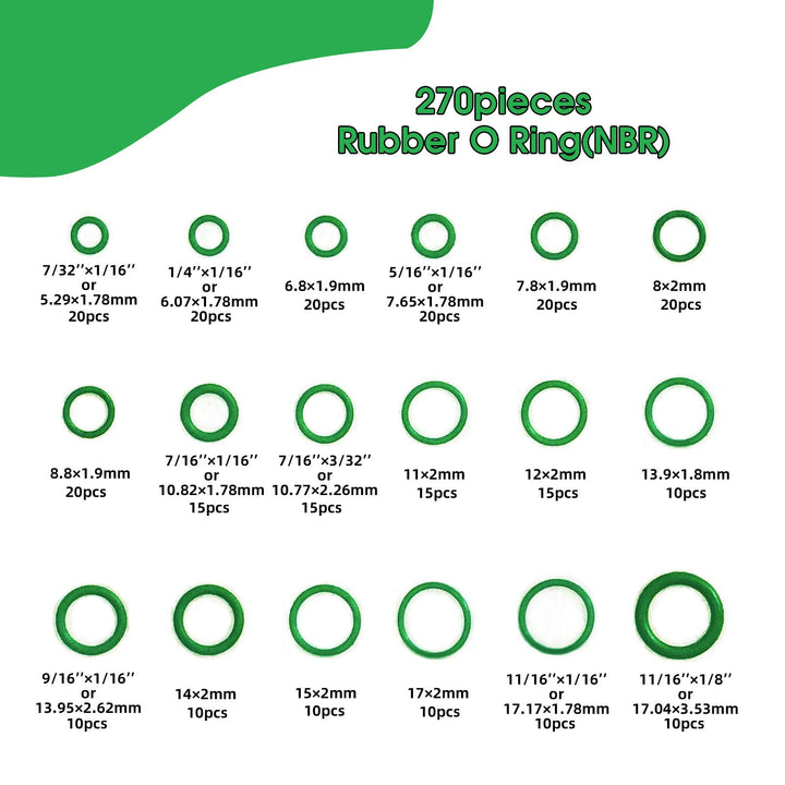 Boatsea 270pcs Rubber O Ring Kits 18 Sizes Sealing Gask