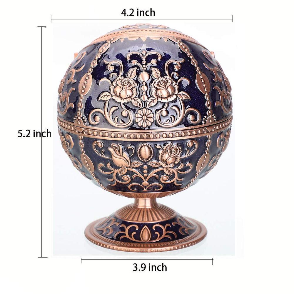 Windproof Ashtray with Lid for Cigarettes Metal Portable Cigar Ashtray Odor Eliminator for Indoor outdoor Hand Stamped Rose Pattern with Sparkle Fancy Gift for Men Women (Navy Blue-Red Copper)