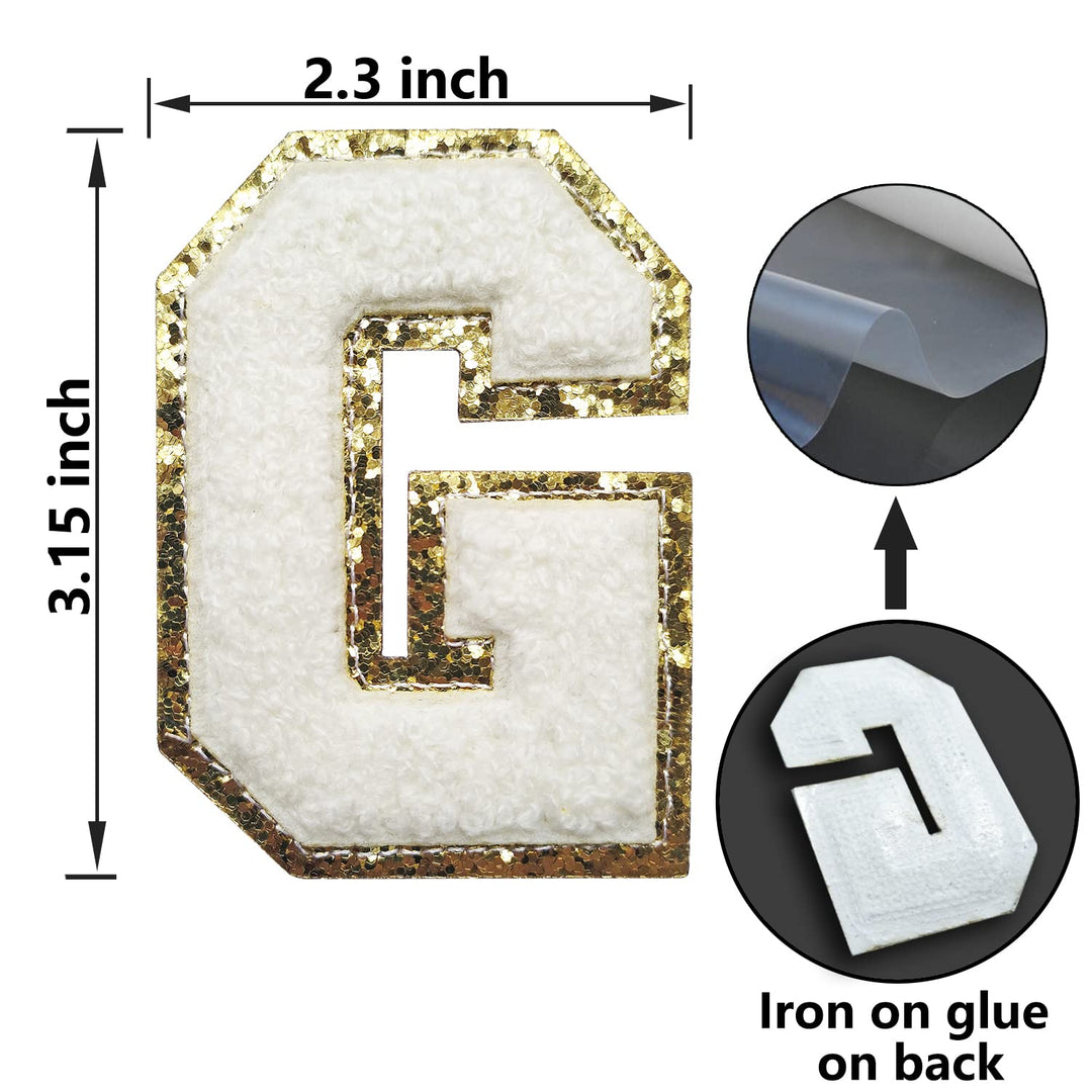 3Pcs Letter Patches Varsity Glitters Chenille,SPRT Iron
