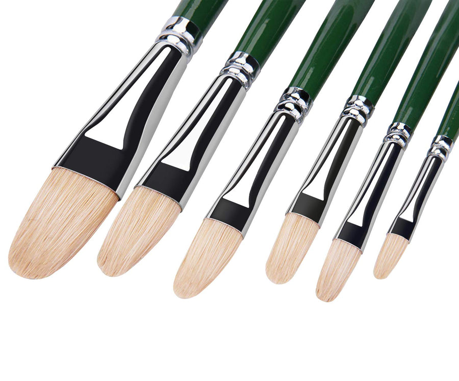 Artist Brushes Filbert Brush Set for Acrylic Oil Gouche and Watercolor Painting Wooden Handle 6Pcs (Green)