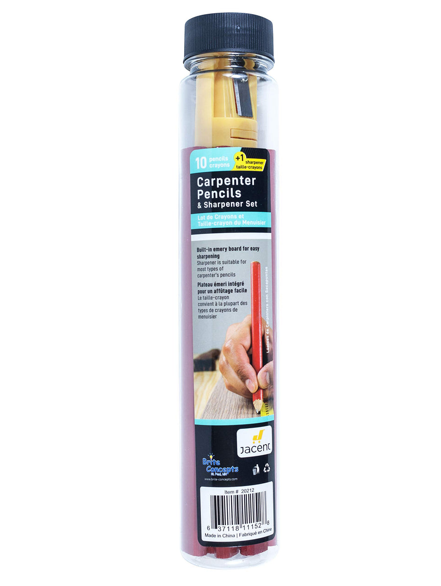 Carpenter Pencils and Sharpener Set, 10 Count Pencils per Pack - 1 Pack
