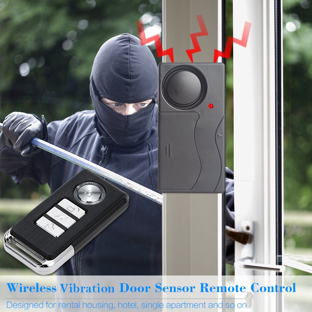 Wireless Vibration Alarm, Anti-Theft Burglar Alarm for Bicycle/Bike/Motorcycle/Car/Vehicles/Door/Window, 110db Super Loud (Remote Control Included)