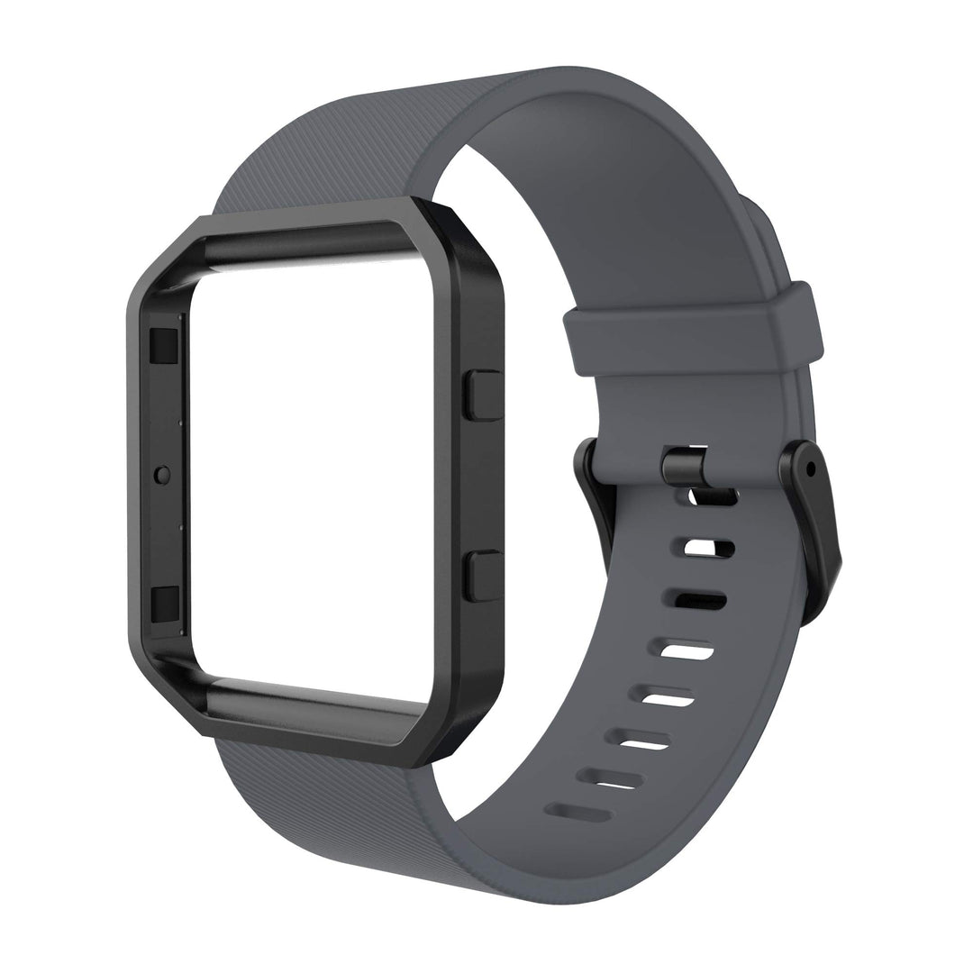 Sport Band Compatible with Fitbit Blaze Smartwatch Sport Fitness, Silicone Wrist Band with Meatl Frame Replacement for Fitbit Blaze Men Women, Small, Dark Grey Band+Black Frame