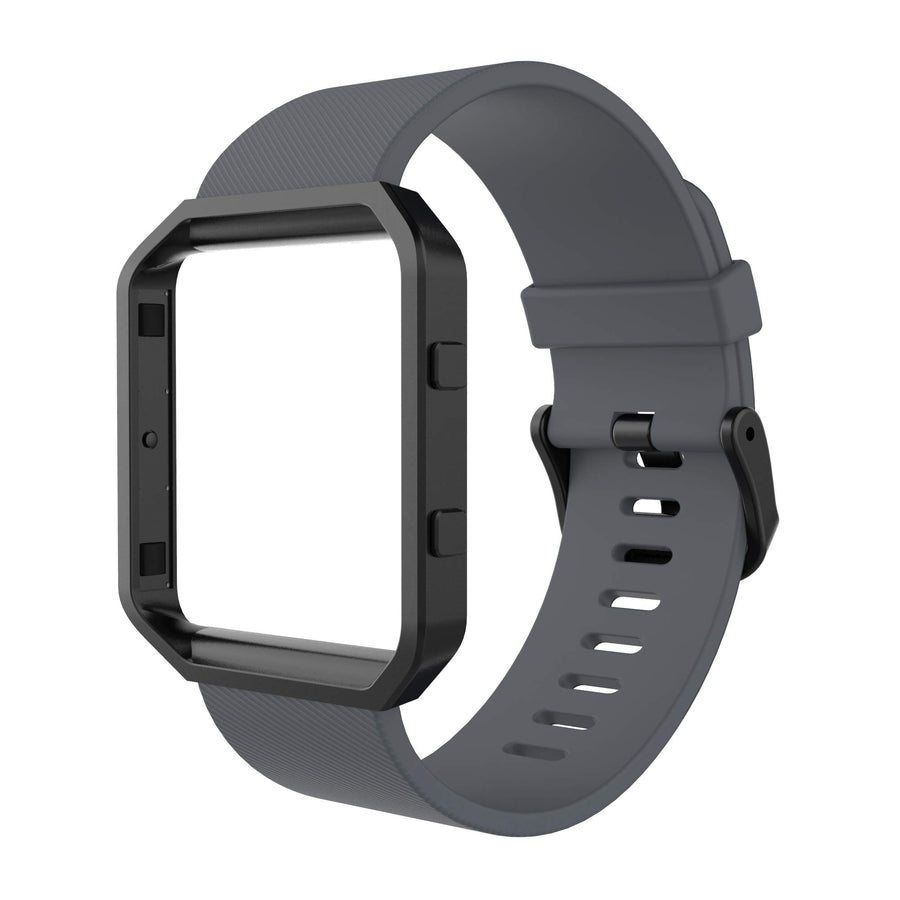 Sport Band Compatible with Fitbit Blaze Smartwatch Sport Fitness, Silicone Wrist Band with Meatl Frame Replacement for Fitbit Blaze Men Women, Small, Dark Grey Band+Black Frame