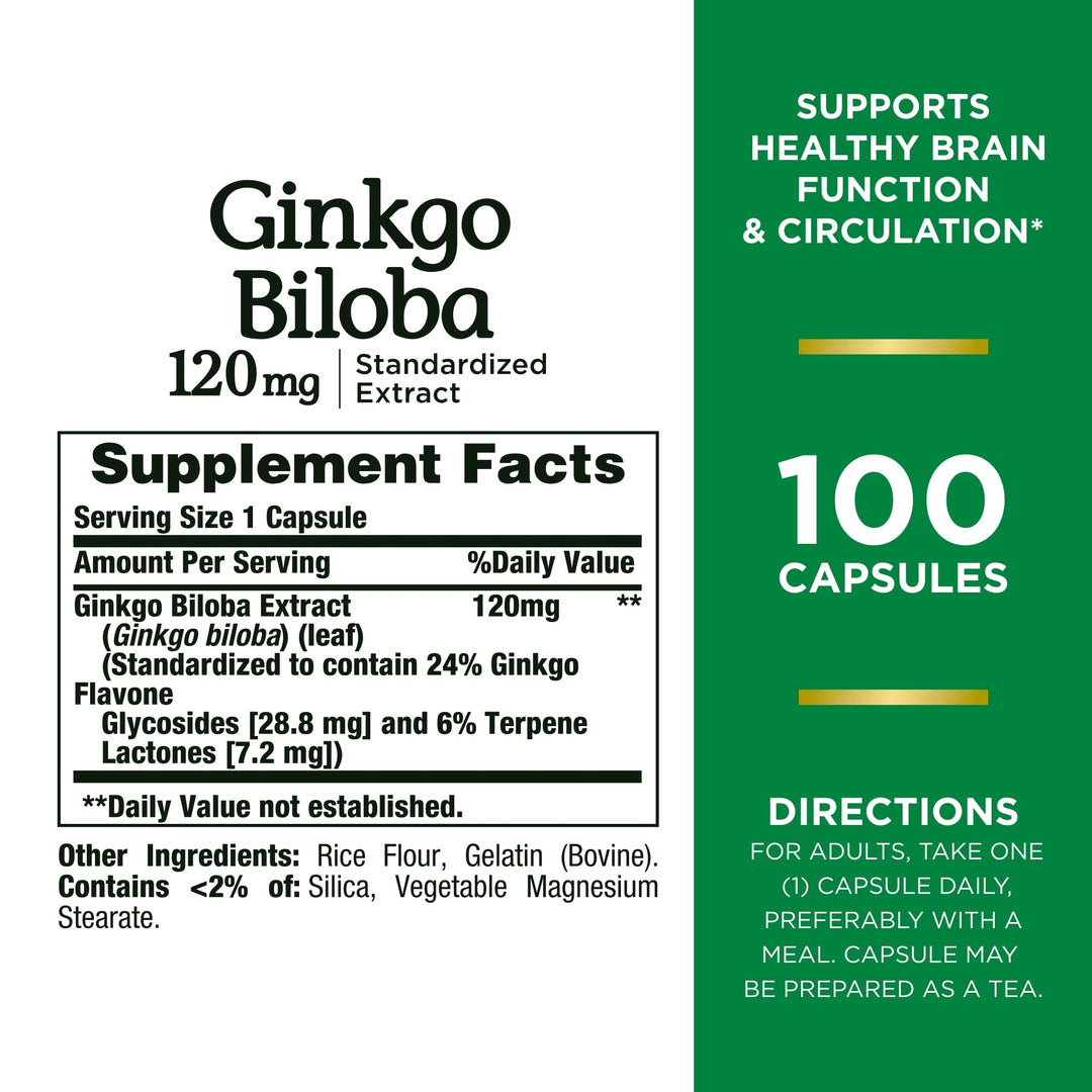Nature&#39;s Bounty Ginkgo Biloba Capsules 120mg, M