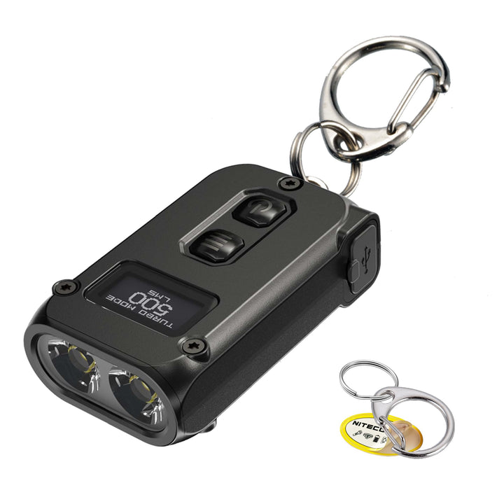 TINI 2 Ultra Compact Keychain Flashlight, 500 Lumen USB-C Rechargeable with Digital Display (Black)