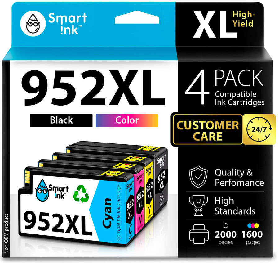 Compatible Ink Cartridge Replacement for HP 952XL 952 XL (4 Combo Pack) to use with OfficeJet Pro 8710 8720 7740 8210 8715 7720 8702 8725 8740 8730 8700 8200 (Black, Cyan, Magenta, Yellow)