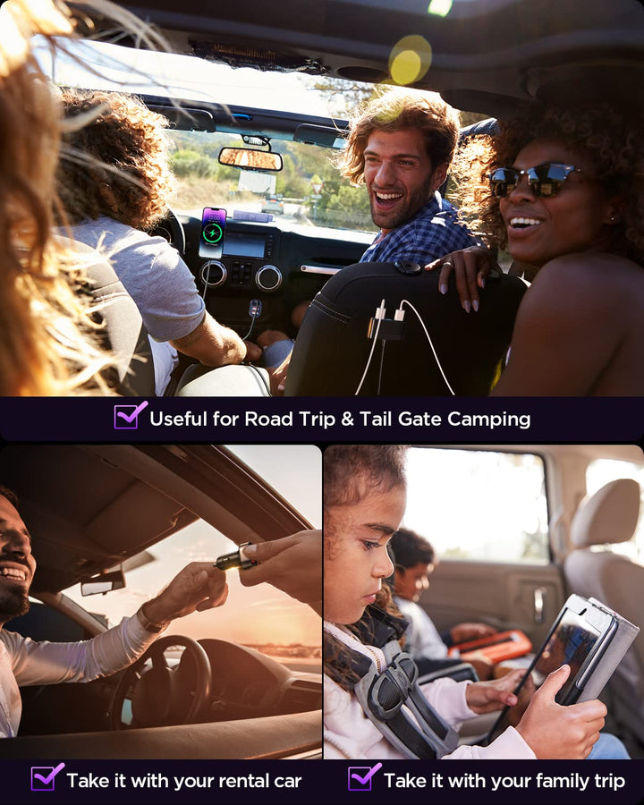 5-in-1 Car USB Charger Multi Port, 12V Car Phone Charger Adapter for Multiple Devices, Car Cigarette Lighter USB Charger with 5FT Extension Cable for Back Seat Charging