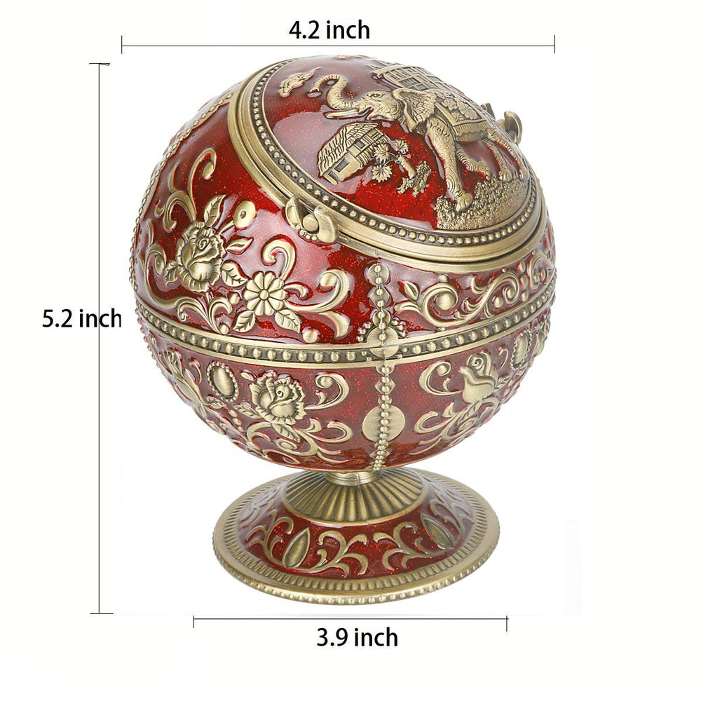 Vintage Ashtray with Lid for Cigarettes Metal Portable Ashtray for Outdoors Indoors Hand Stamped Windproof Ash Tray Classy Gift for Men Women(Dark Red with Bronze Rose Elephant)