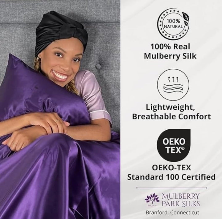 100% Pure Mulberry Silk Head Scarf | Women&#39;s Hair Wrap for Sleeping at Night | Maintains Style, Reduces Frizz, Aids Growth - Pink