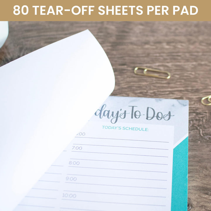 Undated Daily Timed to-Do List Pad - Tear Off Planning Sheets - 6 x 9 - Color Blocking Marble