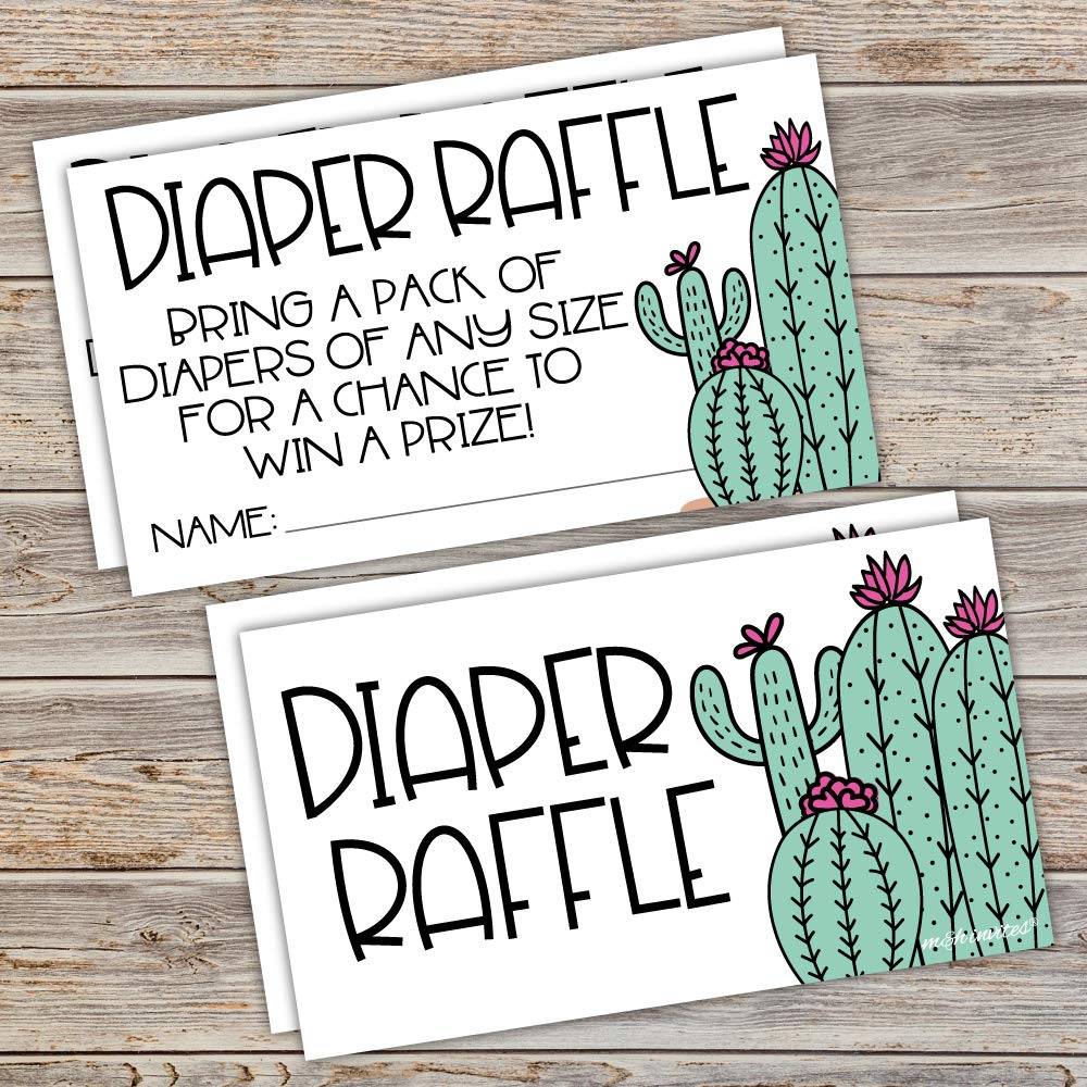 50 Cactus Diaper Raffle Tickets for Baby Shower - Invitation Inserts - Desert Shower Game for Guests