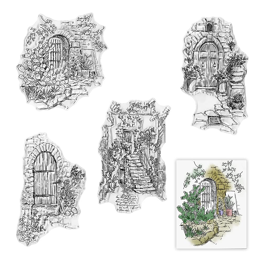 4 Styles Garden Doors Clear Stamps for Card Making Deco