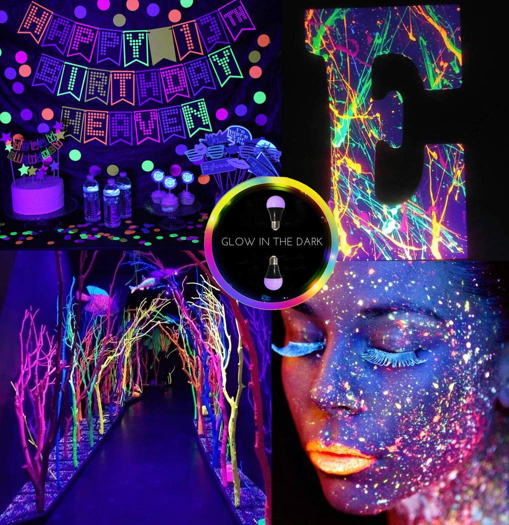 Uv Led Black Light Bulb 2 Pack, 8W (60W Equivalent) A19 E26 Blacklight Bulb Uva Level 385-400Nm, Glow In Dark For Body Paint Club Party Neon Posters