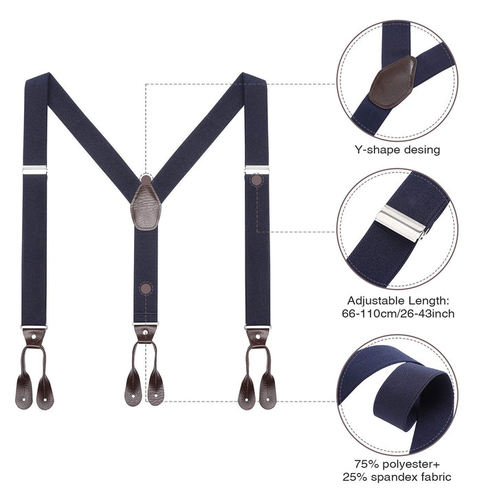 AWAYTR Mens Brown Button End Suspenders - Adjustable El