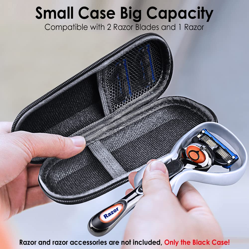 Hard EVA Razor Travel Case Compatible with Gillette Men&#39;s Razor - Mesh Pocket for 2 Razor Blades + Lightweight Carrying Handle + Durable Zipper (Only Case) (Black)